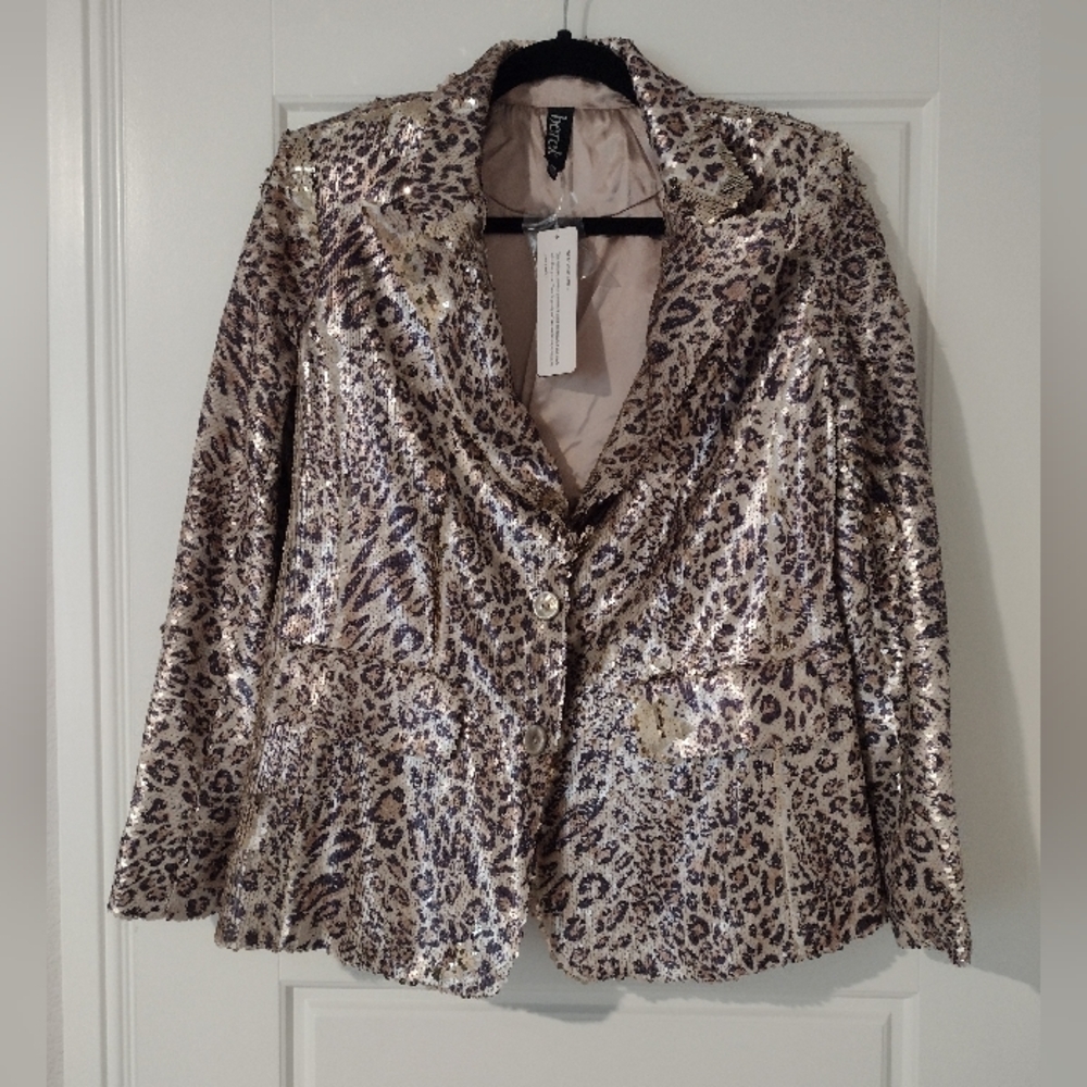 Berek Metallic Leopard Sequin Blazer